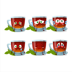 Mint tea cartoon character with sad expression