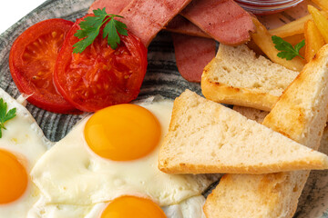 Close up of english breakfast plate food