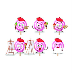 Artistic Artist of lolipop spiral cartoon character painting with a brush. Vector illustration