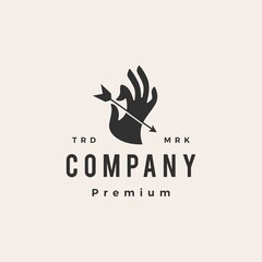 hand hold arrow hipster vintage logo vector icon illustration