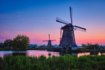 Windmills at Kinderdijk in Holland. Netherlands