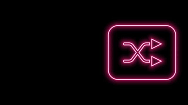 Glowing neon line Arrow shuffle icon isolated on black background. 4K Video motion graphic animation
