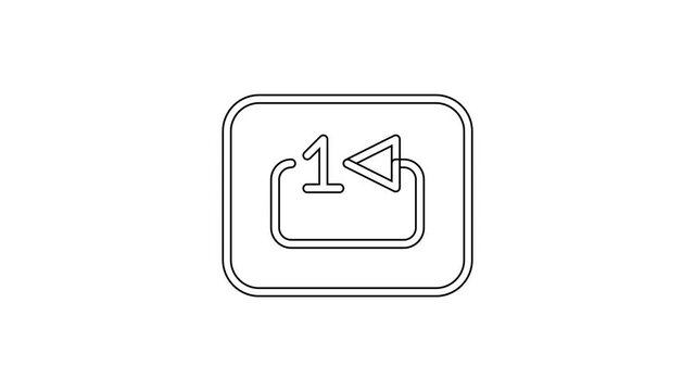 Black line Repeat track music player icon isolated on white background. The sign is a round curved arrow and the number one. 4K Video motion graphic animation