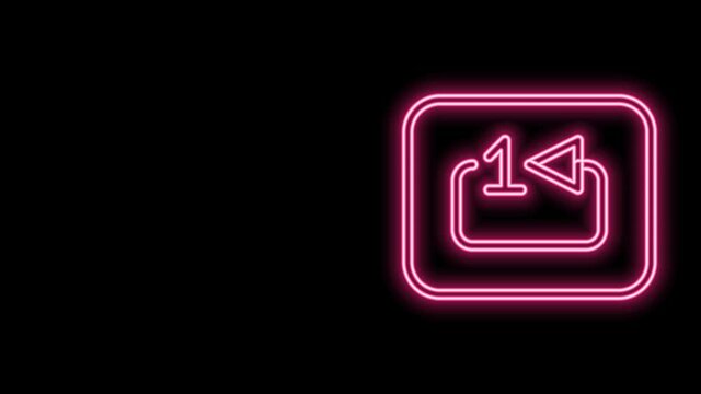 Glowing neon line Repeat track music player icon isolated on black background. The sign is a round curved arrow and the number one. 4K Video motion graphic animation