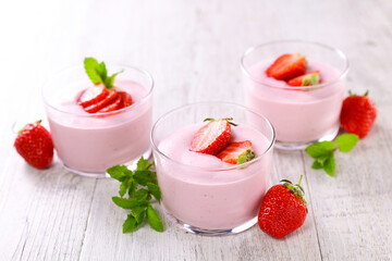 strawberry mousse dessert and mint leaf