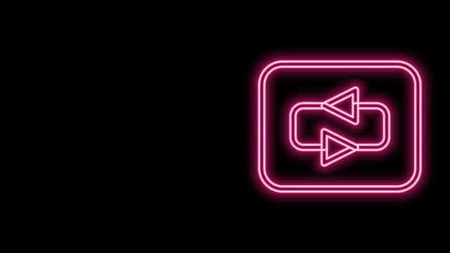 Glowing neon line Repeat button icon isolated on black background. 4K Video motion graphic animation