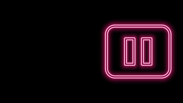 Glowing neon line Pause button icon isolated on black background. 4K Video motion graphic animation