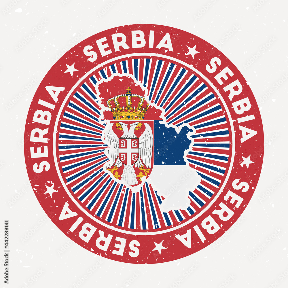 Wall mural serbia round stamp. logo of country with flag. vintage badge with circular text and stars, vector il