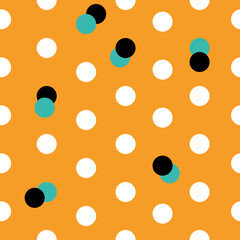 Orange and blue polka dots vector pattern 