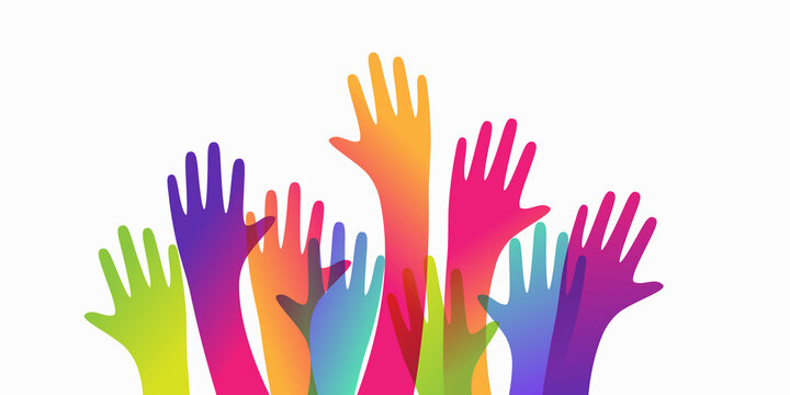 Colorful up hands. Charity teamwork concept illustration