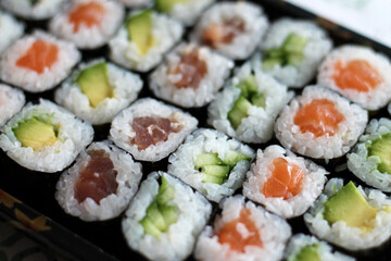 Set of sushi roll. Different types of sushes close-up.