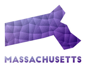 Map of Massachusetts. Low poly illustration of the us state. Purple geometric design. Polygonal vector illustration.