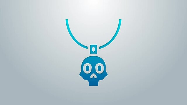 Blue line Necklace amulet icon isolated on grey background. 4K Video motion graphic animation