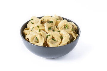 Pelmeni dumplings isolated on white background. Typical russian food