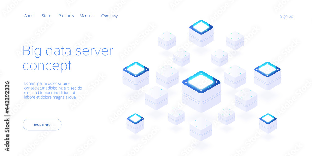 Wall mural big data technology in isometric vector illustration. information storage and analysis system. digit