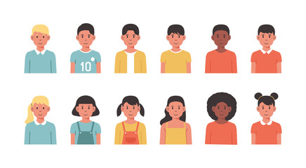 Children avatar set, vector flat illustration