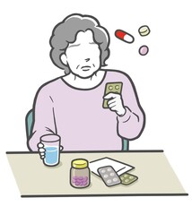 薬選びに迷う中年女性