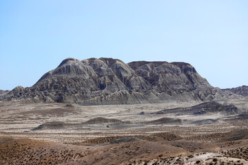 Mountain in the steppe near the town of Sangachaly. Azerbaijan.