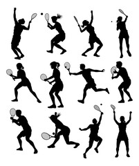 Silhouette Tennis Players Sports People Set