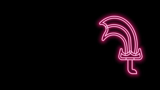 Glowing neon line Sword for game icon isolated on black background. 4K Video motion graphic animation