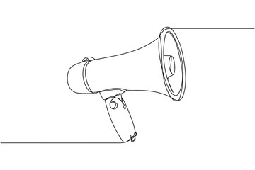 Continuous one line of electronic megaphone in silhouette on a white background. Linear stylized.Minimalist. - obrazy, fototapety, plakaty