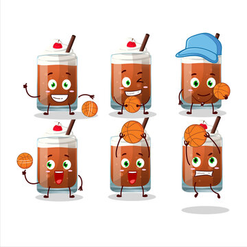 Talented root beer with ice cream cartoon character as a basketball athlete