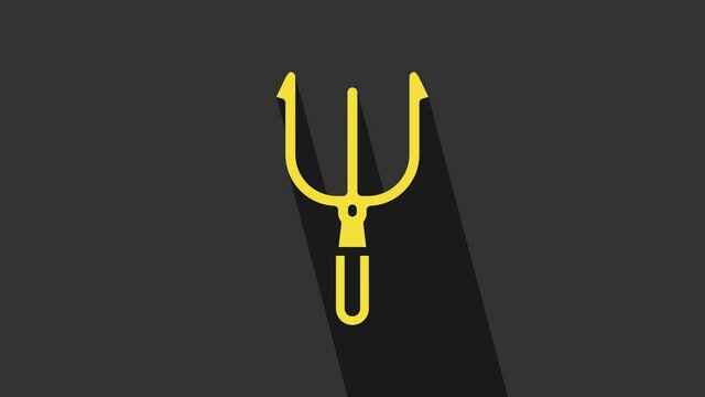 Yellow Neptune Trident icon isolated on grey background. 4K Video motion graphic animation