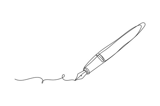 Continuous one line of fountain pen in silhouette on a white background. Linear stylized.Minimalist.