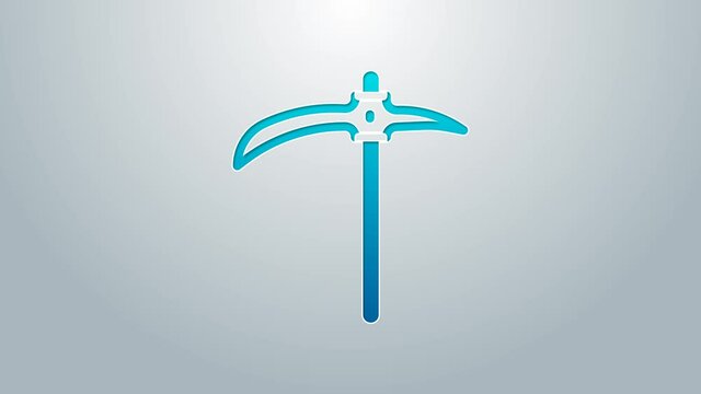 Blue line Pickaxe icon isolated on grey background. 4K Video motion graphic animation