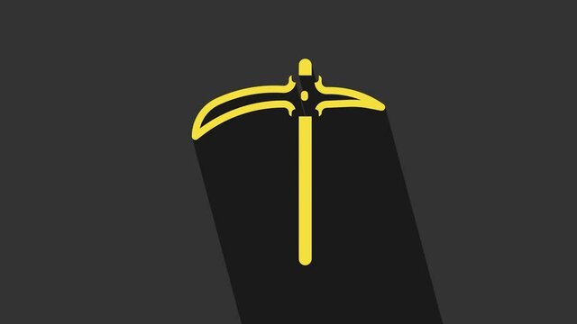 Yellow Pickaxe icon isolated on grey background. 4K Video motion graphic animation