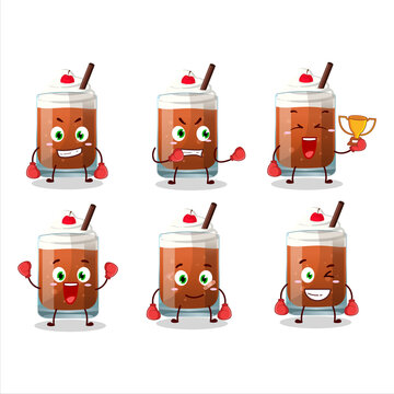 A sporty root beer with ice cream boxing athlete cartoon mascot design