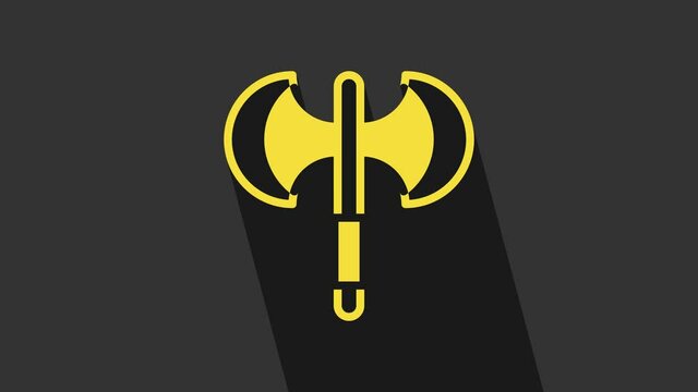 Yellow Medieval poleaxe icon isolated on grey background. 4K Video motion graphic animation