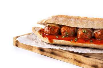 Meatball sub sandwich isolated on white background