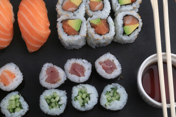 sushi variety prepared to eat as asian food