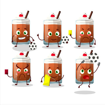 Root beer with ice cream cartoon character working as a Football referee