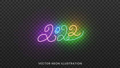 2022 neon numbers. Bright colorful script numbers for New Year 2022
