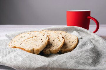 Sliced ​​whole grain bread. Selective focus.