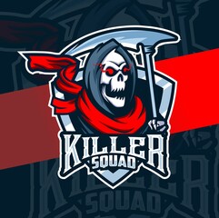 killer skull head reaper mascot esport logo for gaming and art tattoo