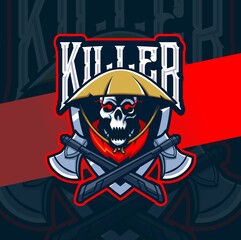 killer skull head reaper mascot esport logo for gaming and art tattoo