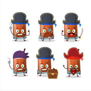 Cartoon character of root beer with ice cream with various pirates emoticons