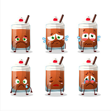 Root beer with ice cream cartoon character with sad expression