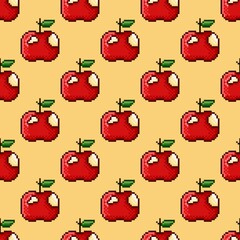 Apples pixel art pattern. Pattern pixel art. Pattern fruit. Pixel apple Seamless Pattern, background.