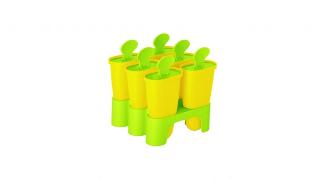 Stop motion animation with colored Ice Cream Pop Molds for use in infographics on kitchen topics. Changing the color of Ice Cream Pop Molds on a white background. Stop motion animation. 4K, 25p.