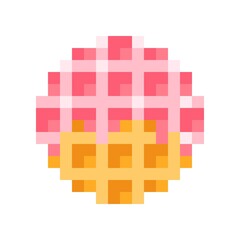 Circle waffle pixel art. Vector illustration. Valentine's Day. Strawberry Glazed Waffles