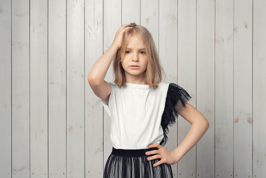 Oh, no. Photo of upset blonde teen girl made big mistake feel guilty