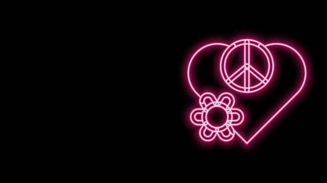 Glowing neon line Love peace icon isolated on black background. Hippie symbol of peace. 4K Video motion graphic animation