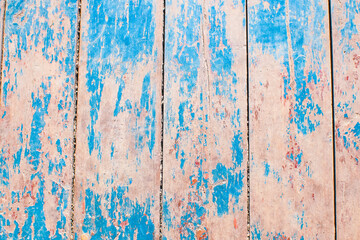 Fototapeta na wymiar Old vintage blue and beige painted wooden planks. Rustic background texture.