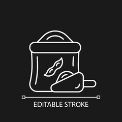Kinako white linear icon for dark theme. Healthy soybeans based flour. Organic meals ingredients. Thin line customizable illustration. Isolated vector contour symbol for night mode. Editable stroke