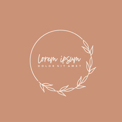 Hand-drawn wreath logo. Botanical label for packaging. Herbal wreath emblem wedding design.