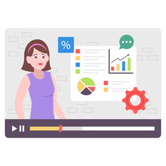 Business Analysis and Financial Lectures Concept Vector Icon Design, Online video Training Symbol, E-Learning Sign, Virtual courses or Digital Academy Stock illustration